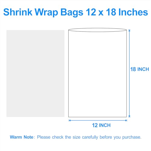 Image of Heat Shrink Wrap Bags 100Pcs 12x18 Inches Professional Grade POF Heat Shrink Wrap is Used to Store Wrap Embellished, Gift Baskets, Shoes, Jars, Industrial Grade PVC Shrink Wrap Bags Transparent
