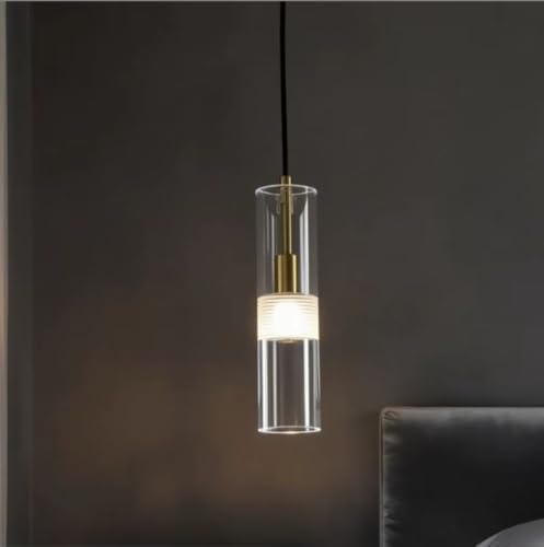 Lampe suspendue cuivre massif moderne et luminaire cylindrique cristal E14