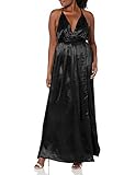 SheIn Women's Sexy Satin Deep V Neck Backless Maxi Club Party Evening Dress Black Large