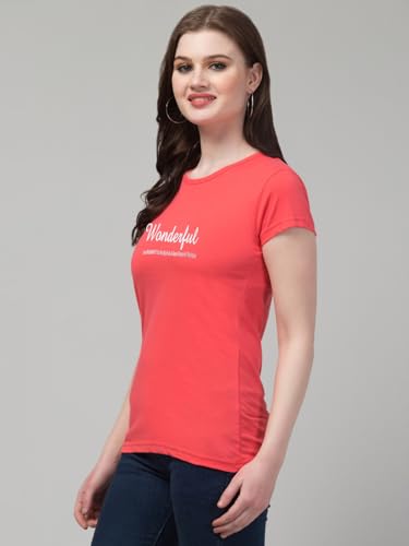 Image of Cotton Regular Fit Printed Half Sleeves T-Shirt for Women (Wonderful)