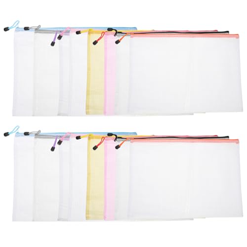 HOLIDYOYO 16個 ファイル袋 防水厚手製メッシュジッパーポーチ 大容量書類収納バッグ 学校 オフィス用ジッパー付き整理ケース