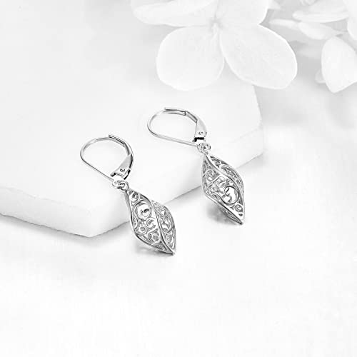 925 Sterling Silver Leverback Earrings Vintage Filigree Dangle Drop Earrings Jewelry Birthday Gifts for Women2