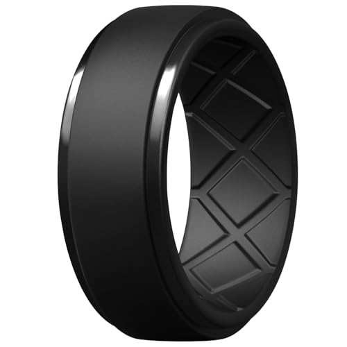 Egnaro Anel de silicone para homens, 7 anéis/4 anéis/1 anel de aliança de casamento de borracha com borda de 8,5 mm de largura - 2,5 mm de espessura.., 13(22.28mm), Silicone, Diamante