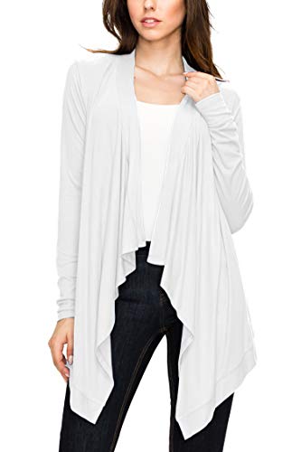 Image of Lock and Love Women's Draped Front Open Asymmetrical Cardigan - Casual Long Sleeve Lightweight Duster