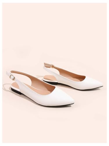 OYOANGLE Women's Slingback Flats Elegant Pointed Toe Ballet Flats with Buckle Strap Work Dressy Shoes2