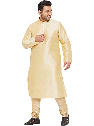 Image of VASTRAMAY Men Plus Size Silk Blend Kurta Pyjama Set | Mandarin Collar Full Sleeve Kurta with Drawstring Pyjama | Festive Ethnic Wear