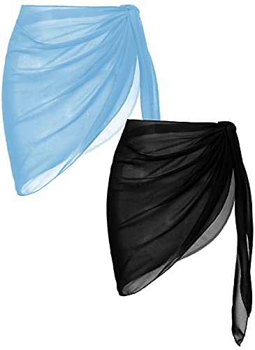 Image of Ekouaer 2 Pieces Women Beach Sarongs Sheer Cover Ups Chiffon Bikini Wrap Skirt for Swimwear S-XXL