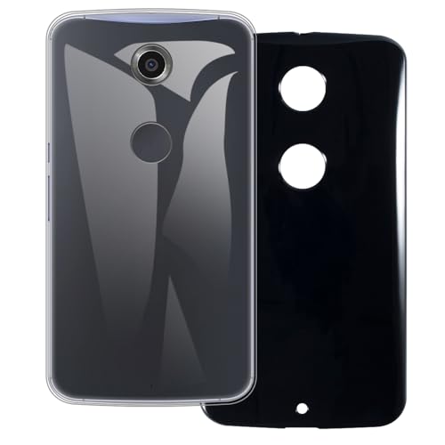 UOGNADGD 2-Pack TPU Case Compatible with Google Nexus 6 Phone Cover - Shockproof Flexible Protective Accessories with Precise Cutouts (Clear+Black)