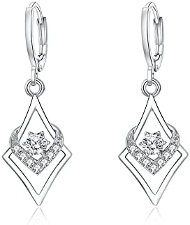 QIGARUGU Classic Stainless Steel Dangle Earrings For Women Shiny Dainty Minimalist Drop Earrings For Girls Lightweight Cute Earrings Trendy Cubic Zirconia Earrings with 925 Sterling Silver Post For Ladies As Gift Fashion Jewelry