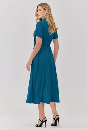 Image of Newshows Women's Work Business Casual Outfits Tie Waist Midi Shirt Dress | Lightweight & Breathable Easy-care Fabric, Side Pockets, Decent Professional Attire, Church Office Funeral Outfits