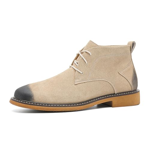 Image of HCDZF Men's Suede Ankle Chelsea Boots Casual Lace-up Casual Chukka Boot,Beige,6.5 UK