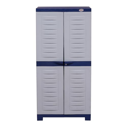 Image of Supreme Furniture Fusion 02 Multipurpose Plastic Cupboard | 40-Months Warranty* |2 Door Tall Storage Cabinet with 3 Adjustable Shelves & Center Lock | Big Water Organiser for Bedroom| DIY | Blue Grey