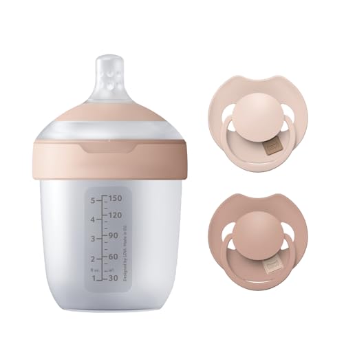 Difrax LOVI Coffret Naissance– Biberon 150 ml + Sucette Dynamique 0 à 6 Mois – Nude/Blush – Allaitement & Biberon – Anti-Colique – Cadeau Bébé –...