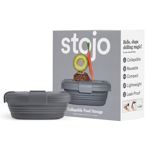 STOJO Collapsible Sandwich Box – 24oz, Reusable Food Storage Container, Silicone Bowl for Hot/Cold Food – Meal Prep, Lunch, Camping, Hiking – Dishwasher Safe (Set of 1, Carbon)