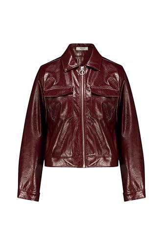 Deeluxe Junon - Chaqueta corta en piel sintética brillante con efecto lacado bolsillos de parche y cierre con cremallera estilo urbano chic, ciruela, S