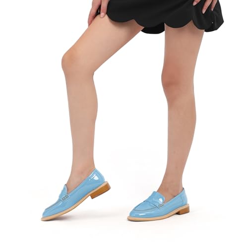 Image of JUSTDANNI Loafers for Women Slip On Shoes with Round Toe 1.2-Inch Low Chunky Block Heel Patent Comfortable Casual Dress Pump Shoes for Wedding Party Work Shopping Dating