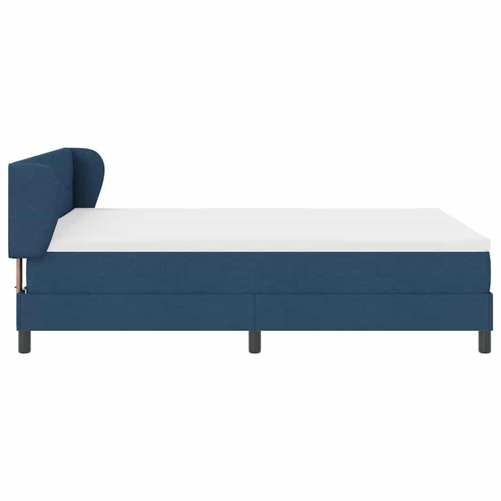 Cama con somier azul, 140 x 190 cm, con colchón y cabecero ajustable, núcleo de muelles ensacados, superficie de descanso de resistencia media, madera y madera de pino, patas negras, diseño