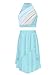 Oyolan Girls Lyrical Ballet Jazz Dance Outfit Sleeveless Crop Top Color Block Ruched Keyhole Back High-Low Skirt Light Blue 6 Years