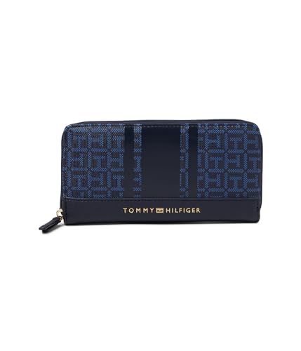 Tommy Hilfiger Jaclyn II Zip Around Wallet Coated Square Monogram Tommy Navy/Charcoal Blue One Size