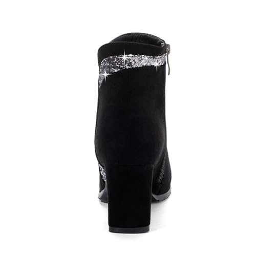 gongxifacai Woman Fashion Block Chunky Heel Ankle Booties Round Toe Side Zipper Dress Boots3