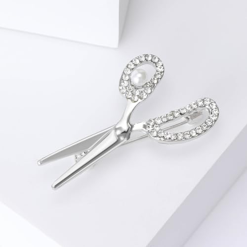 Image of Scissors Brooch Pins for Women, Barber Hairdresser Scissors Brooch Pin, Cute Scissor Brooch Lapel Pin, Bohemian Pearl Scissors Brooches Pins for Women Hat Bag Suit Dress Accessories