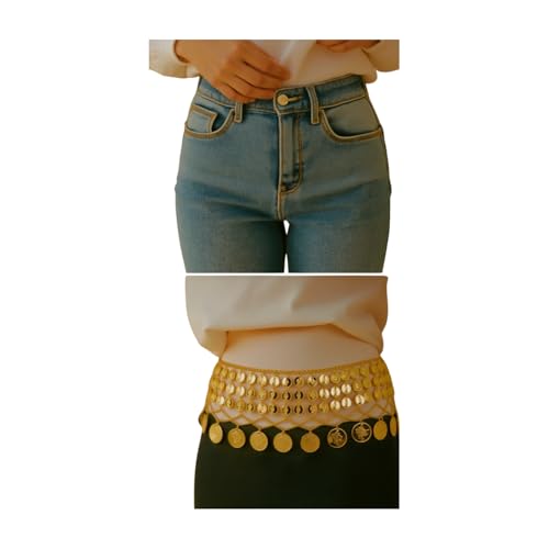 TrendyFashionJewelry Women Belt Waist Hip Gold Metal Chain Waistband Wave Ethnic Greek Coin Belly Dance S M4