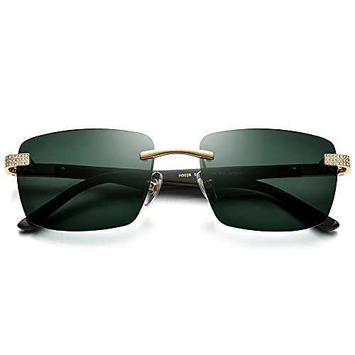 Image of HEPIDEM 100% Really Buffalo Horn Handmade Sun Glasses for Women,Square Rimless Luxury Buffs Sunglasses With Diamonds