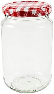 1lb jam Jars 370 MLS. Pack of 12 x FSA Approved 1lb Jam Jars with red Gingham lids. Suitable for Home or Commercial use, Wares of Knutsford Ltd.