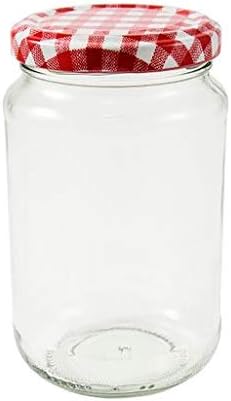 1lb jam Jars 370 MLS. Pack of 12 x FSA Approved 1lb Jam Jars with red Gingham lids. Suitable for Home or Commercial use, Wares of Knutsford Ltd.