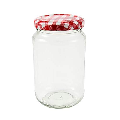 1lb jam Jars 370 MLS. Pack of 12 x FSA Approved 1lb Jam Jars with red Gingham lids. Suitable for Home or Commercial use, Wares of Knutsford Ltd.