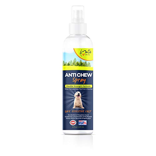 Anti Chew Spray for Dogs - Dog and Puppy Training Spray Double Strength Bitter Taste Deterrent- No Alcohol, Suitable for Furniture, Clothes, Carpet, Phone Chargers, Cables etc - by Amate Pets
