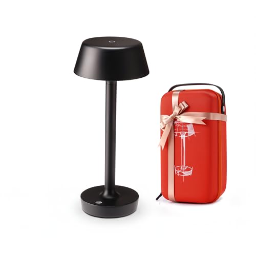 Cordless Rechargeable Table Lamp with Power Charger,Portable LED Desk Lamp,5000mAh Battery Operated,2700K-5700K Tunable,Stepless Dimming for Bedroom Bedside Outdoor Camping Light,Black