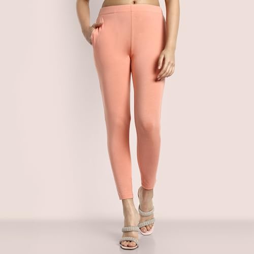 Image of ONE SKY Women Ankle Length Leggings | Premium Cotton Modal Spandex Blend | High Waist Stretchable & Bio-Washed Fabric | Colour-Lock | Ethnic Leggings for Women