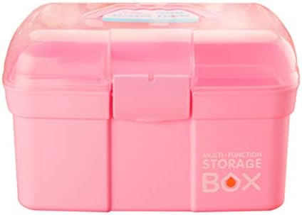 Zerodeko 2 Layer Stack Carry Box Plastic Multipurpose Portable Storage Container Box Handled Organizer Storage Box for Organizing Stationery Sewing Art Craft Jewelry and Beauty Supplies Pink
