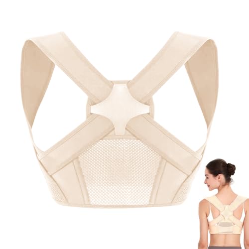 Penbinmall - Correcteur de posture dorsal pour homme et femme - Support droit - Bandoulière réglable - Correcteur de posture - Soulage les lombaires et les douleurs aux épaules et au dos - Beige - S/M