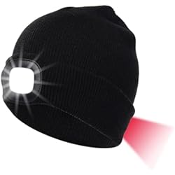 Lamparas Led Con Pilas Recargables INHDBOX Gorro de punto con luz recargable por USB, iluminación y tipos de advertencia intermitentes, 8 LED, fácil instalación delantera y trasera, gorro de punto unisex, 2 lámparas: negro, M