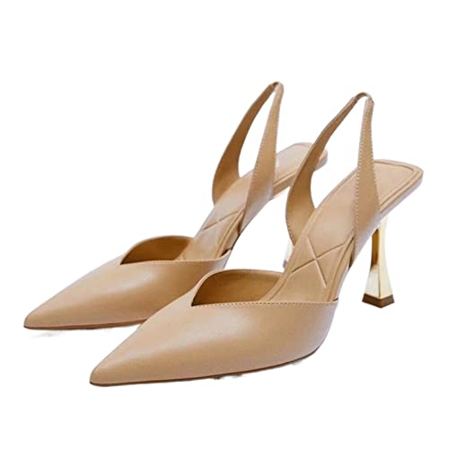 Tacones Altos Tacones Zapatos para Mujeres Color Desnudo Mulas Puntiagudas Tacones de Aguja Hembra Stiletto Black Women Bombes Sandalias de Zapatos Individuales (Khkai, 3.5 Reino Unido)