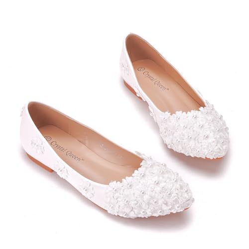 Chaussures de ballet plates blanches en dentelle bout fermé taille 41