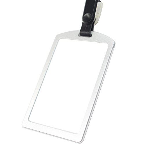 Aluminum Badge Holder with Detachable Neck Lanyard/Strap for ID Card, Working Card, Name Tag (Silver)