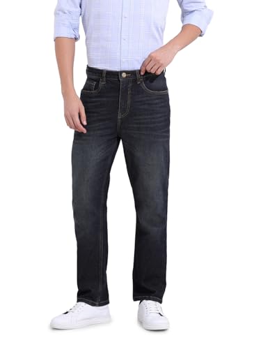 Image of The Indian Garage Co Men Slim Straight Fit Solid Mid-Rise Stretchable Jeans