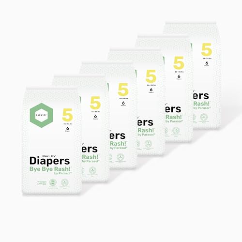 Image of Parasol Clear+Dry Disposable Diapers, RashShield Protection, Leakproof Design, Hypoallergenic Diaper Set | Size 5 (26 lbs.) 36 Count