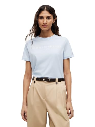 Tommy Hilfiger Women's Regular Logo Crewneck Short Sleeve T-Shirt, Breezy Blue Large