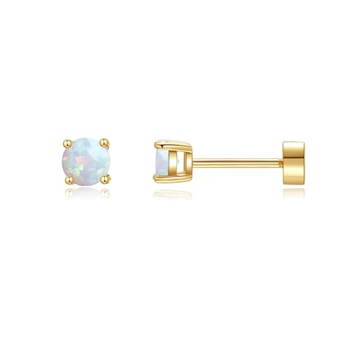Birthstone Flat Back Earrings for Women Trendy,14K Gold Plated Hypoallergenic Comfort Flatback Earring for Cartilage Tragus Helix, Cubic Zirconia Earrings Stud Gold Jewelry Best Birthday Gift for Her