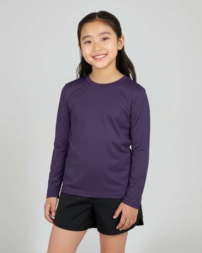 Image of Real Essentials 4 Pack: Girls' Dry-Fit Long Sleeve Crew Neck T-Shirt - Athletic Activewear Soccer Top for Teens Kids Youth