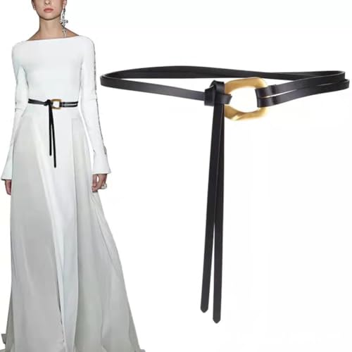 Women Genuine Leather Tie Belt Gold Buckle Double Strap Belts4