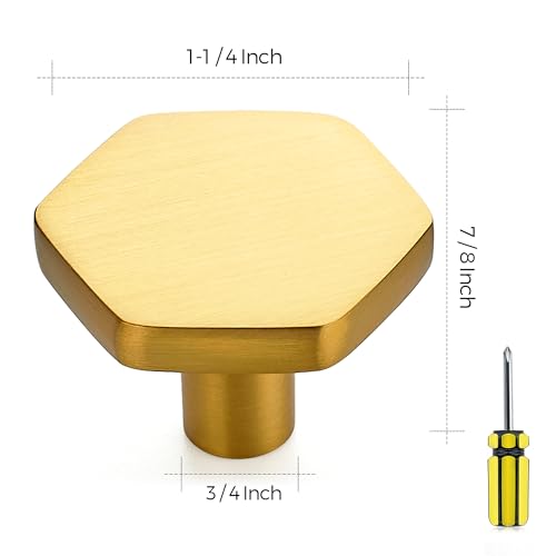 Image of Ravinte 15 Pack Brushed Brass Solid Kitchen Cabinet Knobs Zinc Alloy Door Knobs Cabinet Hardware Gold Dresser Drawer Handles Drawer Pulls with Screwdriver