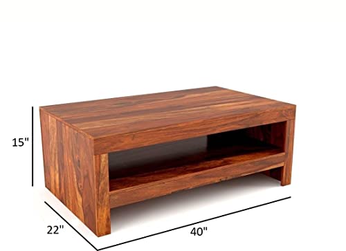Image of Douceur Furnitures Solid Sheesham Wood Coffee Table | Wooden Centre Table for Living Room, Bedroom, Guest Room, Home, Office, Hotel & Cafe | Honey Finish | DIY (Do It Yourself)