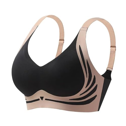 KDMOWHON Lift Anti-Sagging Wireless Push Up Bra, Women's Wireless Seamless Bra, Push Up Wireless Bra, Supportive Wireless Bra Shaping Bra (black,XXL)