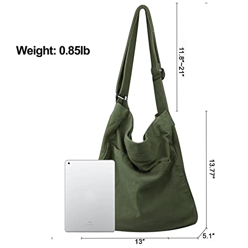Image of Canvas Hobo Crossbody Shoulder Tote Bag for Women and Men W /Multi-pocket Casual Purse Messenger Bags Travel Work