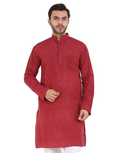 Image of LATEST CHIKAN Men's Cotton Long Kurta Full Sleeves - Casual Ethnic Wear